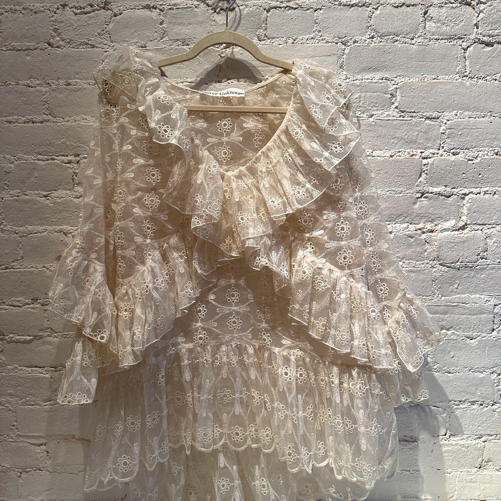 Source Unknown Lace Tiered Long Sleeve Blouse